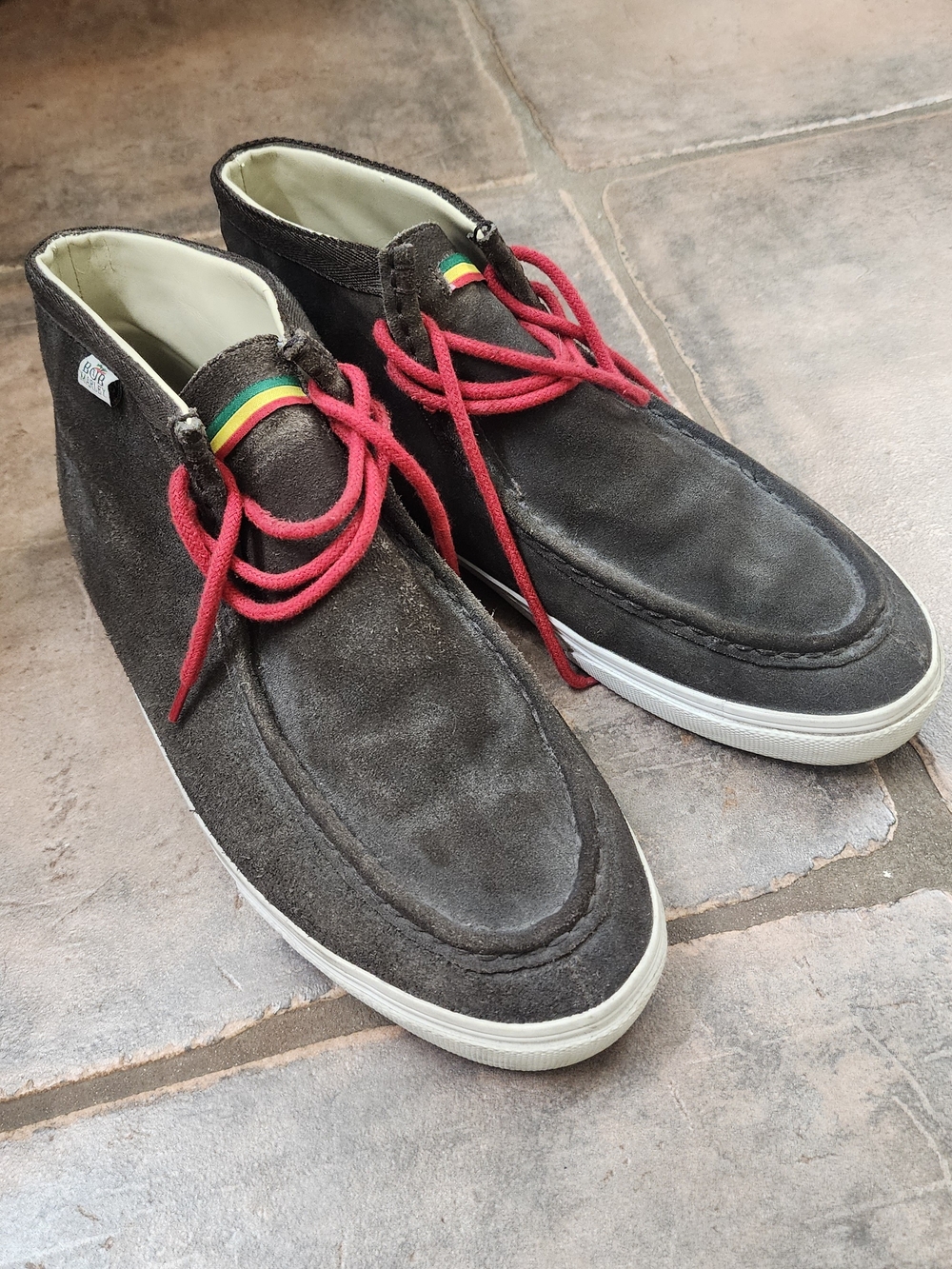 Men's Dark Brown Suede Slip-On Loafers with Red Laces